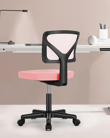 Sweetcrispy Office Computer Desk Chair, Ergonomic Low-Back Mesh Rolling Work Swivel Chairs with Wheels, Armless Comfortable Seat Lumbar Support for Home,Bedroom,Study,Student,Adults, Pink - LeafyLoom