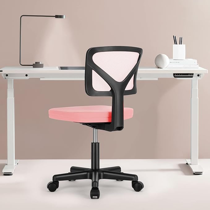 Sweetcrispy Office Computer Desk Chair, Ergonomic Low-Back Mesh Rolling Work Swivel Chairs with Wheels, Armless Comfortable Seat Lumbar Support for Home,Bedroom,Study,Student,Adults, Pink - LeafyLoom