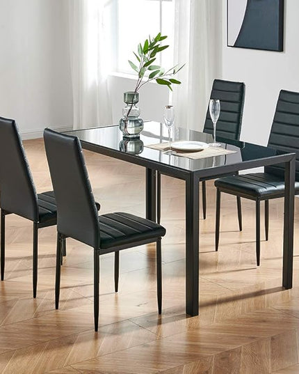 IDS Home Rectangular with Metal Legs for 4/6 Persons Transparent Glass Top Kitchen Dining Table, 51.2", Black - LeafyLoom
