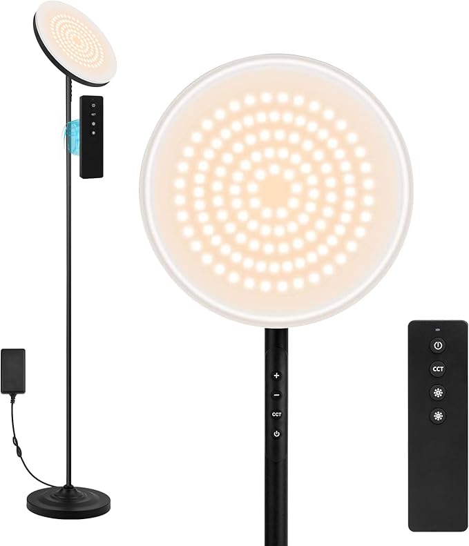 Upgraded Floor Lamp, 36W/3600LM Super Bright Floor Lamp with Remote Control, Stepless Adjust Color Temperatures & Brightness, Torchiere Standing Lamp for Living Room Bedroom Office - LeafyLoom
