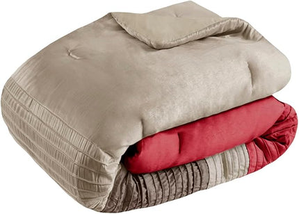 Madison Park Amherst Faux Silk Comforter Set-Casual Contemporary Design All Season Down Alternative Bedding, Matching Shams, Bedskirt, Decorative Pillows, Queen(90"x90"), Red, 7 Piece (MP10-037) - LeafyLoom