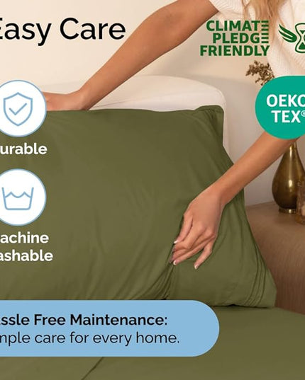 Cal King Size 4 Piece Sheet Set - Comfy Breathable & Cooling Sheets - Hotel Luxury Bed Sheets for Women & Men - Deep Pockets, Easy-Fit, Soft & Wrinkle Free Sheets - Sage Green Oeko-Tex Bed Sheet Set - LeafyLoom