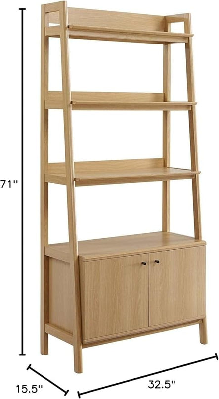 Modway 33" Bookshelf Display Case in Oak - LeafyLoom