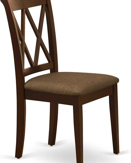 East West Furniture Antique 3 Piece Room Furniture Set Contains a Round Dining Table with Pedestal and 2 Linen Fabric Upholstered Chairs, 36x36 Inch, AMCL3-MAH-C - LeafyLoom