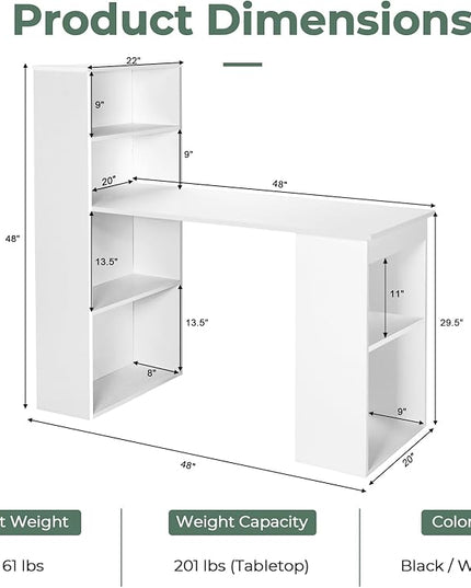 Computer Desk with Shelves, White - LeafyLoom