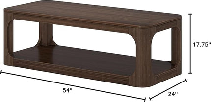 Plank+Beam Forma Coffee Table, Solid Wood 54 Inch Modern Coffee Table with Shelf, Contemporary Center Table with Storage Space, Rectangle Tea Table with Storage, Walnut - LeafyLoom