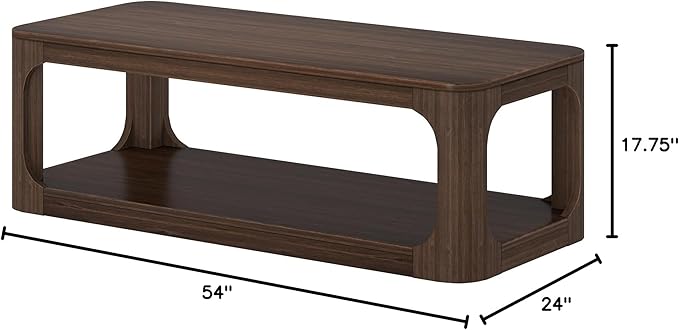 Plank+Beam Forma Coffee Table, Solid Wood 54 Inch Modern Coffee Table with Shelf, Contemporary Center Table with Storage Space, Rectangle Tea Table with Storage, Walnut - LeafyLoom