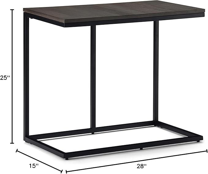 SIMPLIHOME Ward SOLID MANGO WOOD and Metal 28 inch wide Square C Side Table in Warm Grey, for the Living Room and Bedroom - LeafyLoom