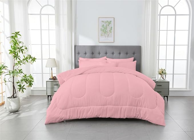 3 Piece Solid Color All Season Bedding Comforter Set Microfiber Soft Lightweight Bedding Set for Kids Teens Adults Room Decor with 1 Comforter and 2 Pillowcases King - LeafyLoom