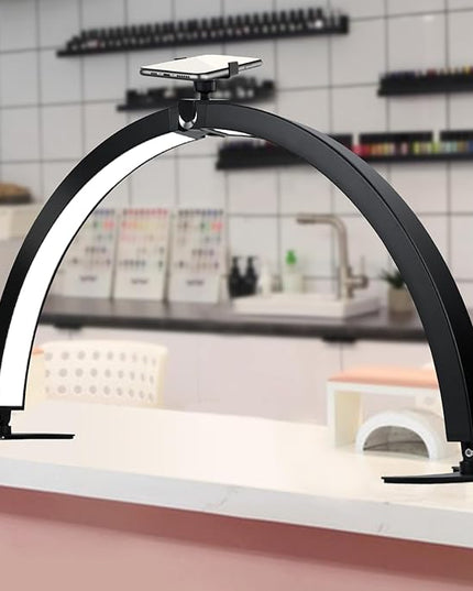 Large Half Moon LED Light for Table Nail Desk with Phone Stand, Upgrade Arch Light for Nail Techs with Wire Controller and Remote for Nails Tech Manicure - LeafyLoom