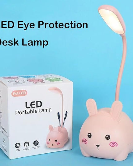 Cute LED Desk Lamp, LED Eye Protection Desk Lamp, Mini Rabbit Lamp, Portable LED Table Light, Foldable Kids Night Light for Bedroom, Living Room, Studing Room (Pink) - LeafyLoom