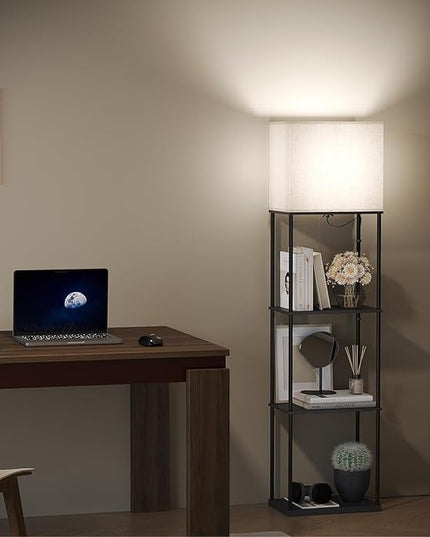 SUNMORY Large Size Floor Lamp with Shelves, 4-Tier Modern Standing Lamp with 3 Color Temperature Bulb, Tall Floor Lamp with Shelf, Corner Display Bookshelf Lamps for Living Room, Bedroom, Office - LeafyLoom