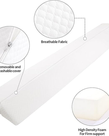 Pillow Wedge for Headboard Gap,Bed Gap Filler Twin Size,Foldable Bed Wedge Pillow for Headboard,White Bed Wedge Gap Filler,Foam Mattress Gap Filler,39"x6"x6" - LeafyLoom