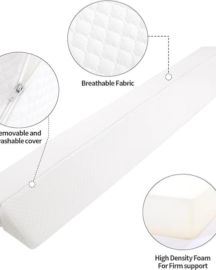 Pillow Wedge for Headboard Gap,Bed Gap Filler Queen Size,Foldable Bed Wedge Pillow for Headboard,White Bed Wedge Gap Filler,Foam Mattress Gap Filler,60"x6"x6" - LeafyLoom