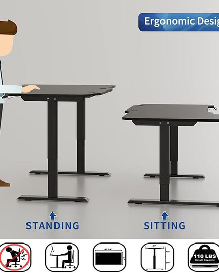 Adjustable Height L-Shaped Electric 59 Inch Sit-Stand Computer Desk with 3 Splice Boards, Lockable Casters-Ideal for Home Office, 59Inch, Black - LeafyLoom