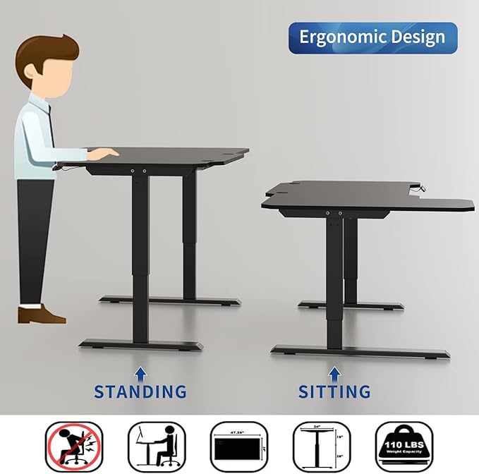 Adjustable Height L-Shaped Electric 59 Inch Sit-Stand Computer Desk with 3 Splice Boards, Lockable Casters-Ideal for Home Office, 59Inch, Black - LeafyLoom