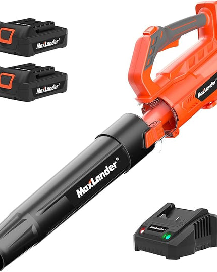 MAXLANDER Leaf Blower Cordless - 20V Electric Cordless Leaf Blower with 2 Batteries and Charger, 2.0Ah Battery Powered Leaf Blowers with 2 Speed Mode for Lawn Care, Blowing Leaves - LeafyLoom