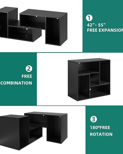 YITAHOME 42" Deformable TV Stand w/LED Strip, Modern Entertainment Center for 70/65/60/55/50/45 inch TVs, Gaming TV Consoles 2 Pieces Media Console Cabinet for Living Room, Black - LeafyLoom