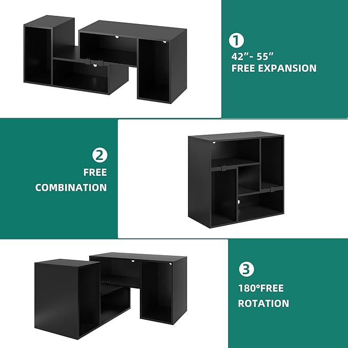 YITAHOME 42" Deformable TV Stand w/LED Strip, Modern Entertainment Center for 70/65/60/55/50/45 inch TVs, Gaming TV Consoles 2 Pieces Media Console Cabinet for Living Room, Black - LeafyLoom