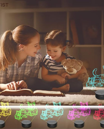 Pet Cat lamps 3D Cat Night Light Pet Cat Optical Illusion Nightlights Cat 3D Lamp 16 Colors Remote Control Perfect Cat Gifts Christmas Gifts Birthday Gift for Children Girls boys Room decor - LeafyLoom