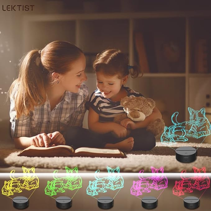 Pet Cat lamps 3D Cat Night Light Pet Cat Optical Illusion Nightlights Cat 3D Lamp 16 Colors Remote Control Perfect Cat Gifts Christmas Gifts Birthday Gift for Children Girls boys Room decor - LeafyLoom