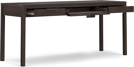 SIMPLIHOME Hollander SOLID WOOD Contemporary Modern Wide Office Desk, Writing, Workstation and Study Table, 72 inch, Warm Walnut Brown - LeafyLoom