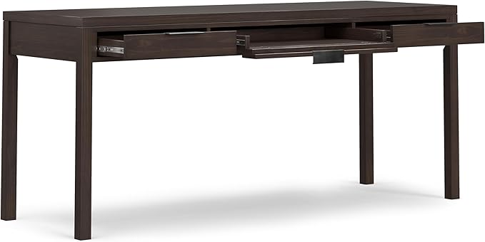 SIMPLIHOME Hollander SOLID WOOD Contemporary Modern Wide Office Desk, Writing, Workstation and Study Table, 72 inch, Warm Walnut Brown - LeafyLoom