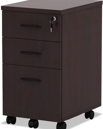 Alera ALEVA572816MY 15.88 in. x 20.5 in. x 28.38 in. Valencia Series 3-Drawer Mobile File Pedestal - Mahogany - LeafyLoom
