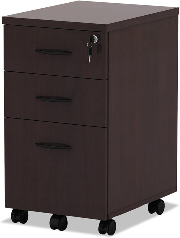 Alera ALEVA572816MY 15.88 in. x 20.5 in. x 28.38 in. Valencia Series 3-Drawer Mobile File Pedestal - Mahogany - LeafyLoom