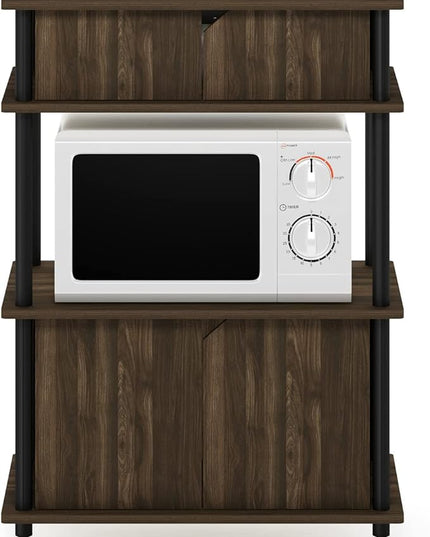 Furinno Turn-N-Tube Kitchen Storage Cart with Cabinet and Lockable Wheels, Columbia Walnut/Black - LeafyLoom