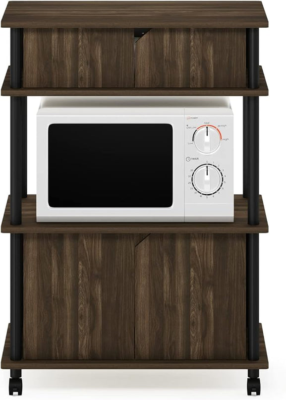Furinno Turn-N-Tube Kitchen Storage Cart with Cabinet and Lockable Wheels, Columbia Walnut/Black - LeafyLoom