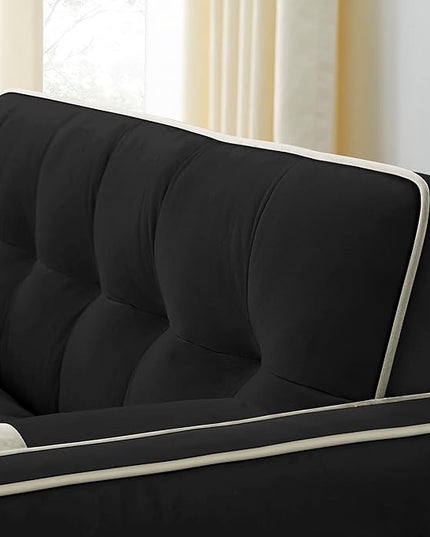 3 in 1 Tufted Sleeper Sofa Cylindrical Pillows,Modern Convertible Loveseat Sofá W Pull Out Sleep Couch Bed and Side Pockets,Velvet Upholstered Love Seat Sofabed for Living Room, 55.5", Black1 - LeafyLoom