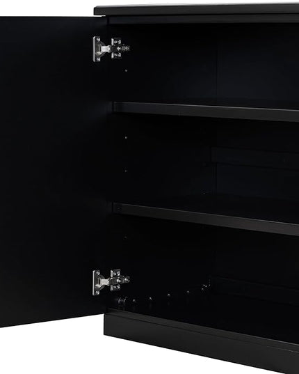 Wooden Sideboard with 4 Doors Large Storage Space,Buffet Cabinet,W/Adjustable Shelves and Silver Handles,Wear-Resistant Performance,for Kitchen,Dining Room,Hallway,Black, 60" - LeafyLoom