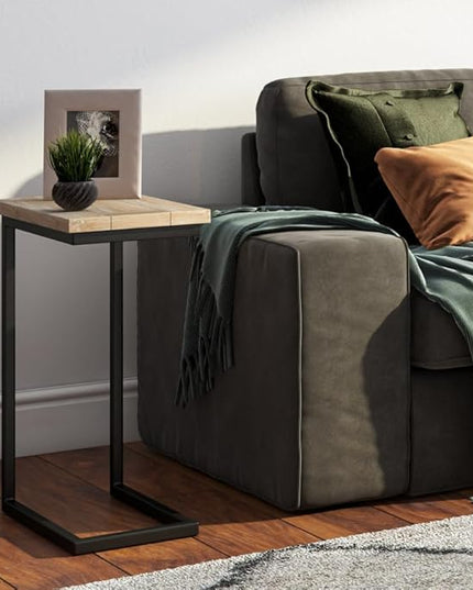 SIMPLIHOME Skyler SOLID MANGO WOOD and Metal 18 Inch Wide Rectangle C Side Table in Distressed White Wash, Fully Assembled, For the Living Room and Bedroom - LeafyLoom