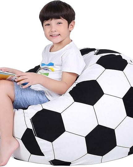 Lukeight Stuffed Animal Storage Bean Bag Chair Cover for Kids, Soccer Zipper Beanbag Chair Cover for Organizing Toddler & Kids' Rooms Plush Toys (Soccer Velvet, XX-Large) - LeafyLoom