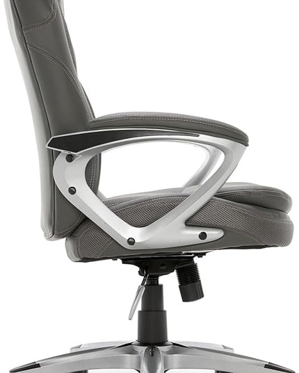 Serta Executive Office Padded Arms, Adjustable Ergonomic Gaming Desk Chair with Lumbar Support, Faux Leather and Mesh, Light Gray - LeafyLoom