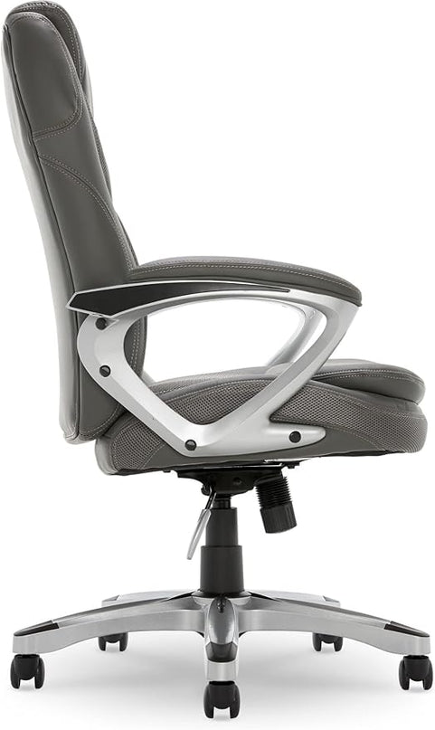Serta Executive Office Padded Arms, Adjustable Ergonomic Gaming Desk Chair with Lumbar Support, Faux Leather and Mesh, Light Gray - LeafyLoom