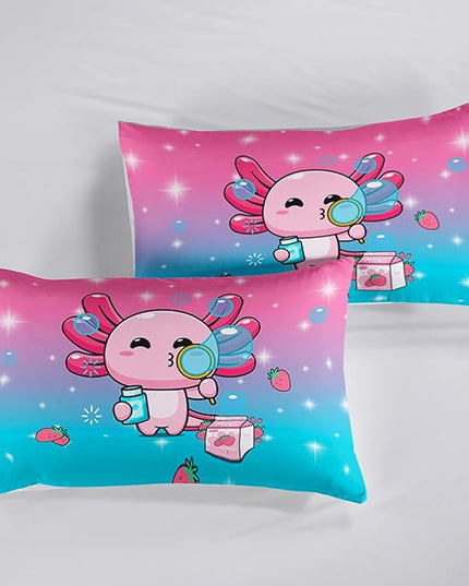 Kawaii Axolotl Comforter,Pink Salamander Comforter Set for Kids Teens Girls,3Pcs Bedding Set Printed Comforter with 2 Pillowcases,Down Alternative,Soft and Lightweight(Pink，Queen Size) - LeafyLoom
