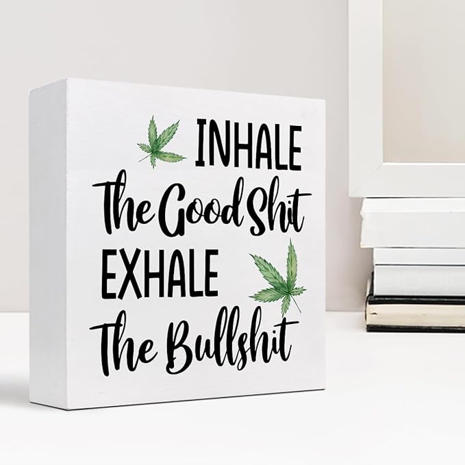 Funny Office Wood Sign,Inhale Exhale Meditation Quote Wood Block Sign Desk Decor,Funny Wooden Box Plaque Sign Desk Decor for Home Yoga Room Meditation Space Shelf Table Decorations - LeafyLoom