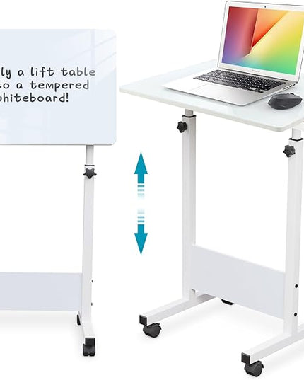 Adjustable Height Standing Desk, Writable Tempered Glass Desktop with Eraser, 360° Flip, Wheels – Ideal for Small Spaces and Home Offices, 31 in, White(Adjustable Height: 32-47 in) - LeafyLoom