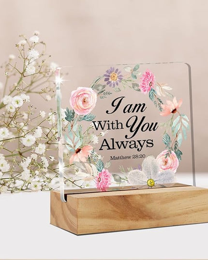 Bible Verse I am with You Always Desk Decor Acrylic Desk Sign Inspirational Scripture Christian Acrylic Plaque Home Office Desk Shelf Decoration Gift 4.7"x4.7" - LeafyLoom