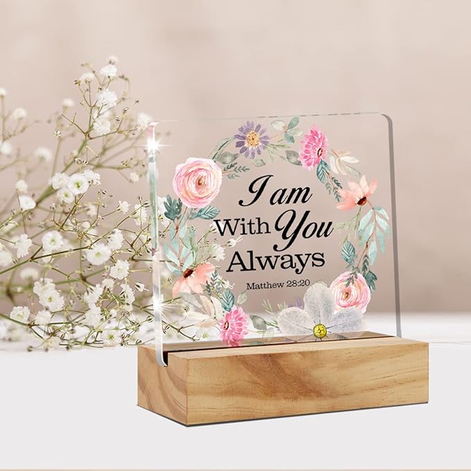 Bible Verse I am with You Always Desk Decor Acrylic Desk Sign Inspirational Scripture Christian Acrylic Plaque Home Office Desk Shelf Decoration Gift 4.7"x4.7" - LeafyLoom
