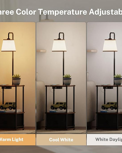 Floor Lamp with Table and Drawer - Floor Lamps for Living Room Bedroom, and Office - Night Stand with Charger Station for Living Room with USB & AC Ports - Side Table Lamp Nightstand Lamp - LeafyLoom