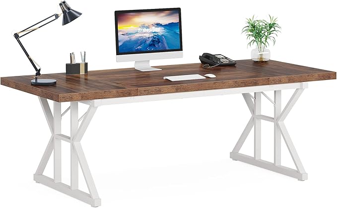 70.8-Inch Large Executive Desk, Modern Computer Office Desk, Wooden Writing Desk Study Table for Home Office - LeafyLoom