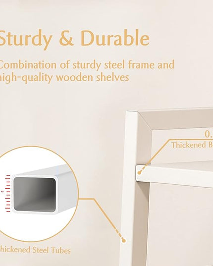 IOTXY 5-Tier Ladder Shelf Bookcase - Wooden Open Bookshelf with Metal Frame, Display Rack for Living Room, Bedroom, Kitchen, and Home Office, White - LeafyLoom