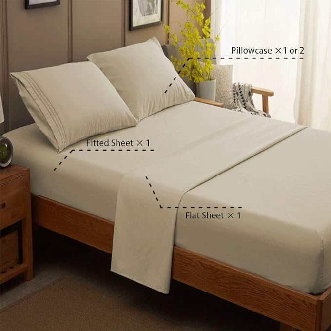 SONORO KATE Bed Sheet Set Super Soft Microfiber 1800 Thread Count Luxury Egyptian Sheets 16-Inch Deep Pocket，Wrinkle -3 Piece (Beige, Twin XL) - LeafyLoom
