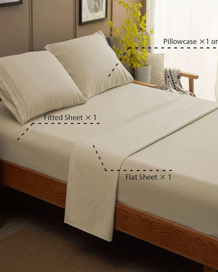 SONORO KATE Bed Sheet Set Super Soft Microfiber 1800 Thread Count Luxury Egyptian Sheets 16-Inch Deep Pocket，Wrinkle -4 Piece (Beige, Full) - LeafyLoom