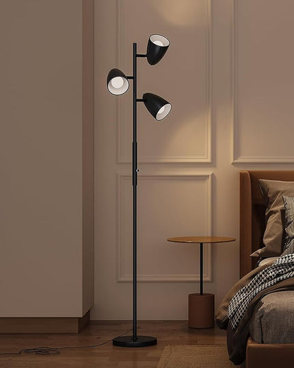 addlon dimmable Tree Floor Lamp with 3 LED Bulbs, Adjustable Rotating Lights, Standing Tall Pole Lamps for Living Room, Bedroom, Home, Office - Black & Gold - LeafyLoom