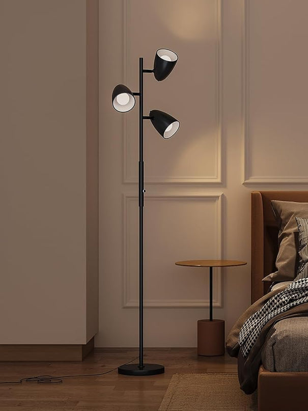addlon dimmable Tree Floor Lamp with 3 LED Bulbs, Adjustable Rotating Lights, Standing Tall Pole Lamps for Living Room, Bedroom, Home, Office - Black & Gold - LeafyLoom