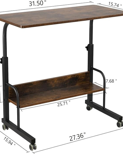 SIDUCAL Portable Laptop Desk, Mobile Laptop Cart Adjustable Height, Rolling Laptop Stand for Desk, Rolling Computer Cart with Wheels, Couch Desk Bed Desk for Laptop and Writing, 31.5'' Rustic Brown - LeafyLoom
